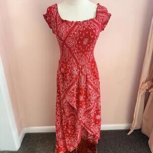 Red Paisley Smocked Midi Dress – Wishful Park